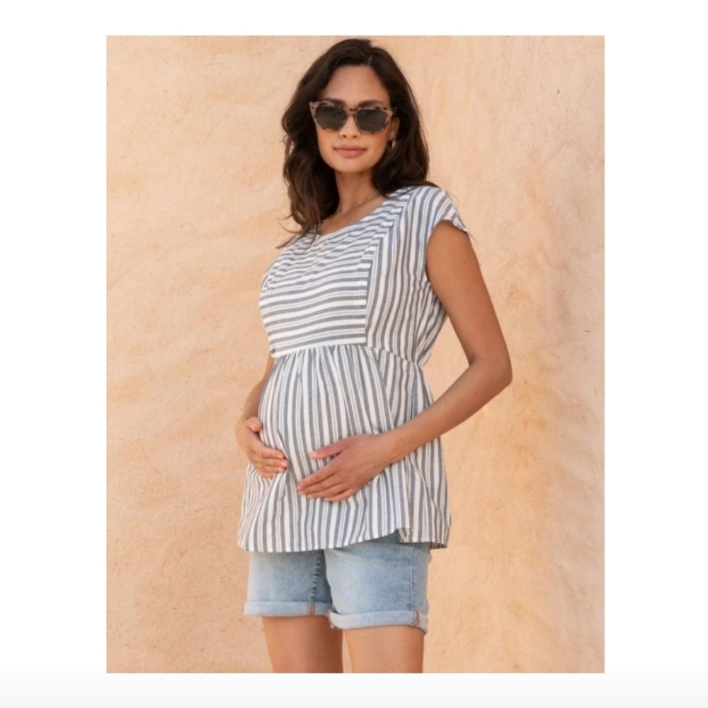 Seraphine Cotton Stripe Maternity & Nursing Top, Size 14